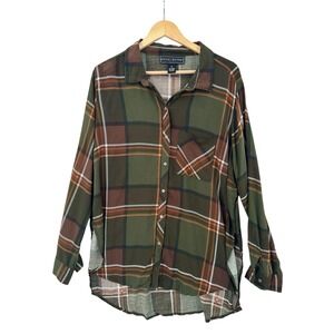 Polly & Esther Green and Brown Plaid Button Down Shirt
